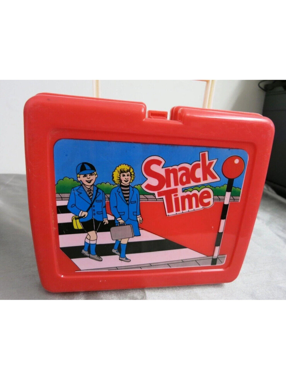 Vintage Snack Time Red Plastic Lunchbox and Thermos